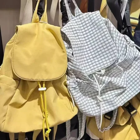 Pleated Drawstring Canvas Backpack