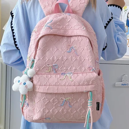 Embroidered Bow School Backpack