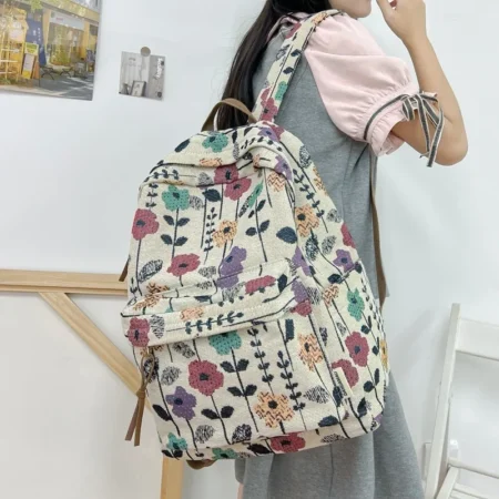 Floral Embroidered School Backpack