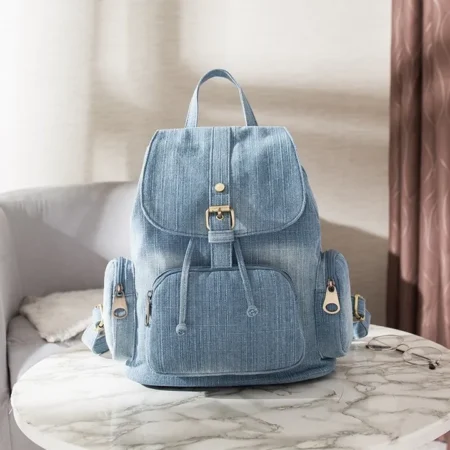 Compact Denim Flap Backpack