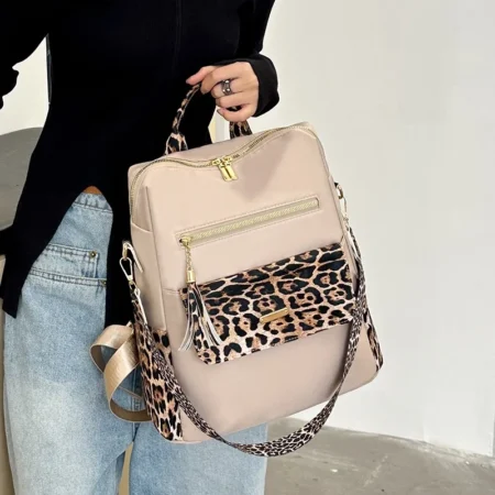 Leopard Tassel Nylon Backpack