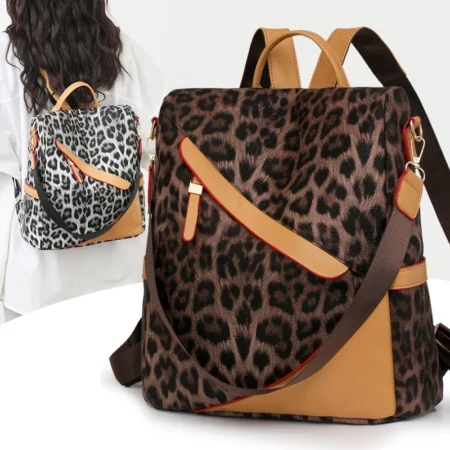 Leopard Anti-Theft Nylon Backpack