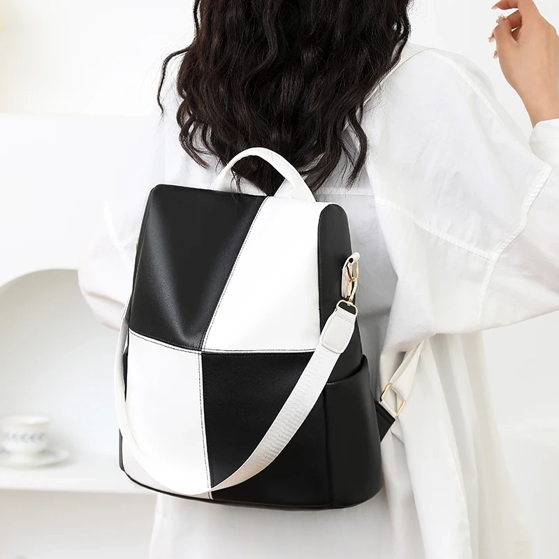 Plaid PU Anti-Theft Backpack - Image 2
