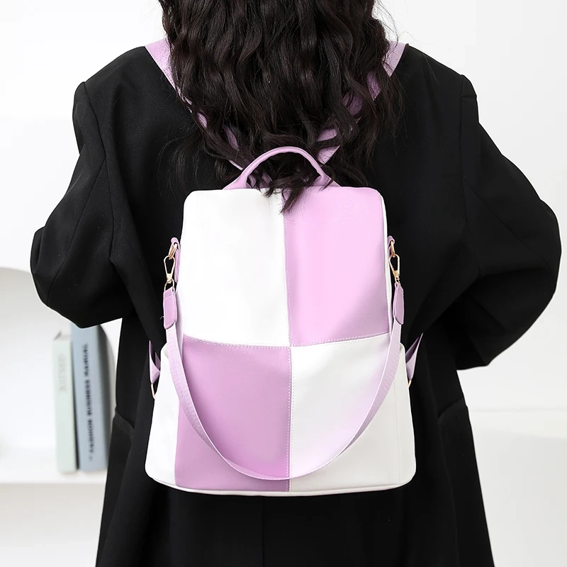 Plaid PU Anti-Theft Backpack - Image 3