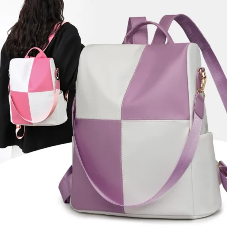 Plaid PU Anti-Theft Backpack