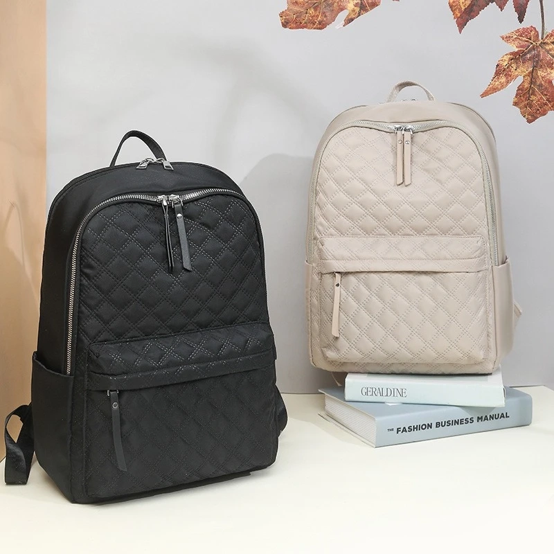 Rhombic Embroidered Nylon Backpack - Image 4
