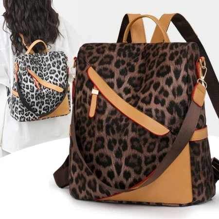 Leopard Anti-Theft Nylon Backpack