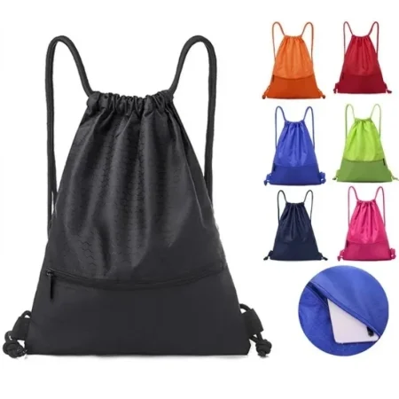 Zip Pocket Drawstring Gym Bag