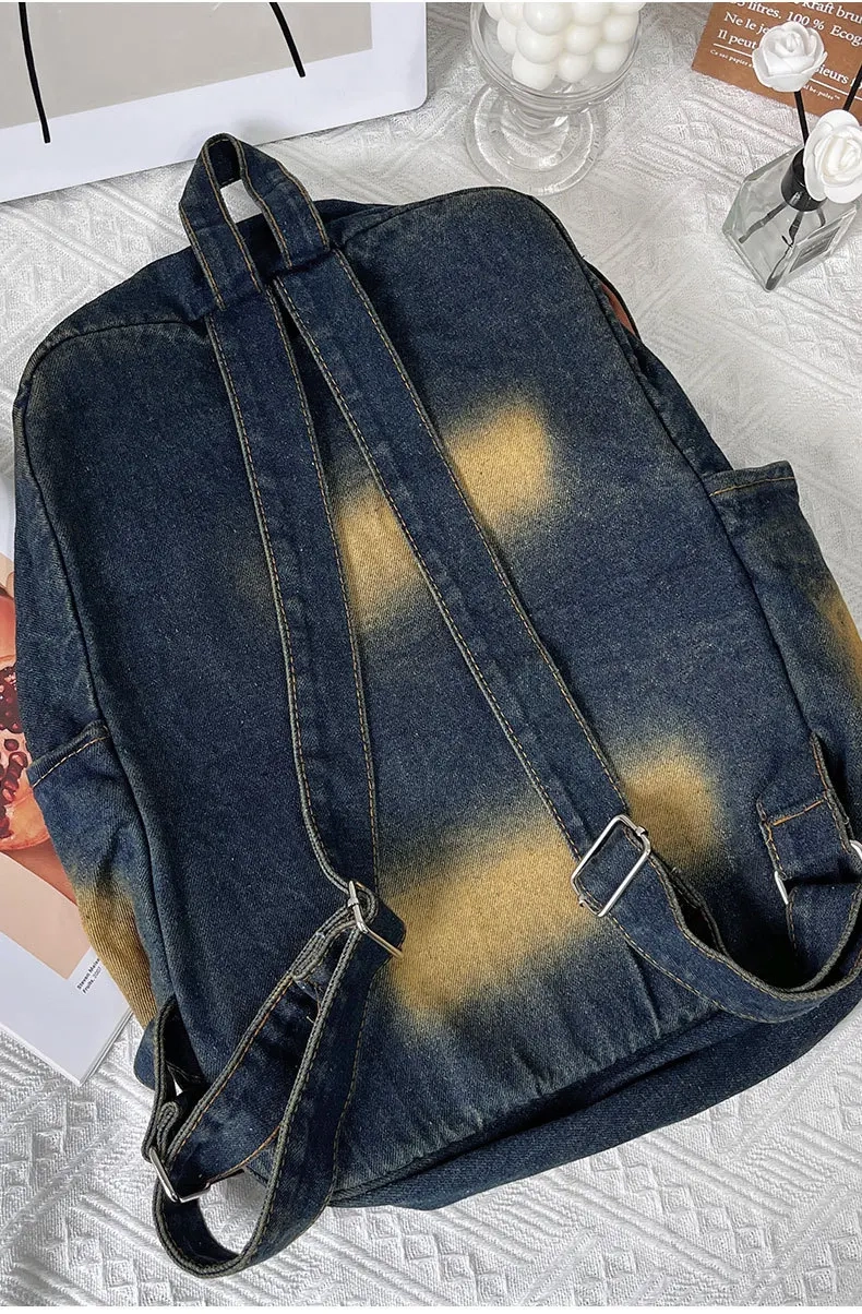 Washed Denim Patchwork Backpack - Image 6