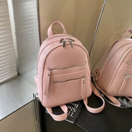 Candy-Color PU Everyday Backpack